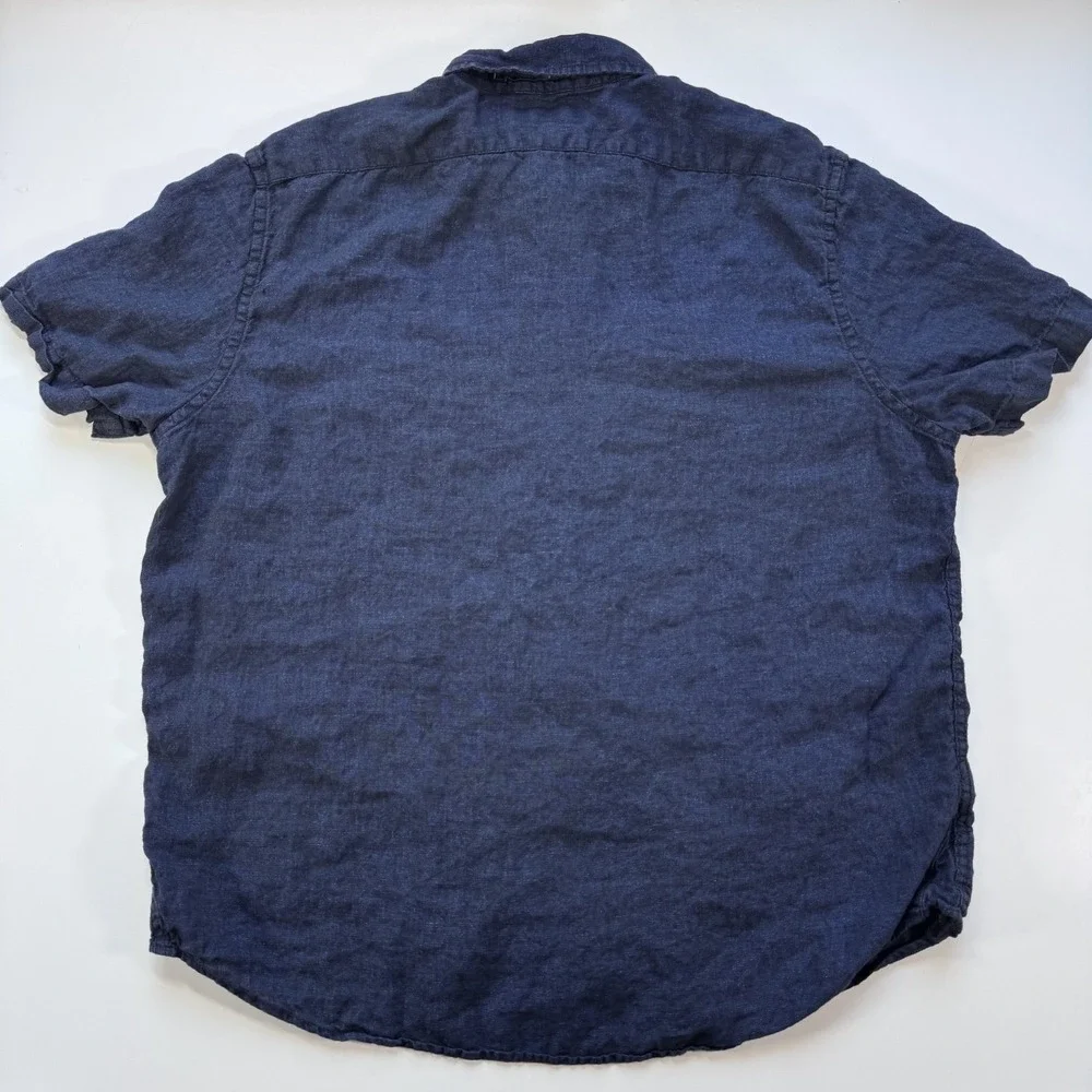 BANANA REPUBLIC 100% Linen Short Sleeve Button Down Shirt Mens Large Blue